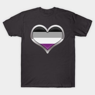 Large Asexual Pride Flag Colored Heart with Chrome Frame T-Shirt